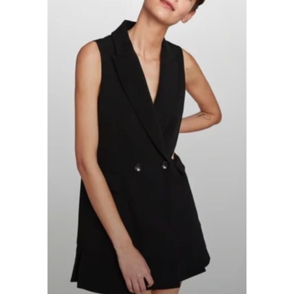 Zara Black Double-Breasted Sleeveless Blazer Mini Dress